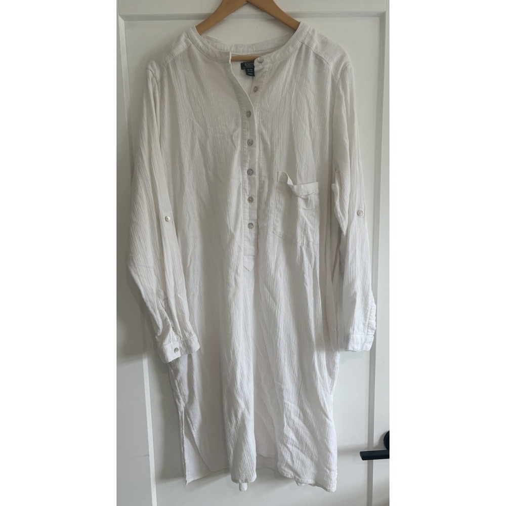 Roots White Organic Cotton Gauze Dress XL Isla Button Up Beach Coverup Pockets